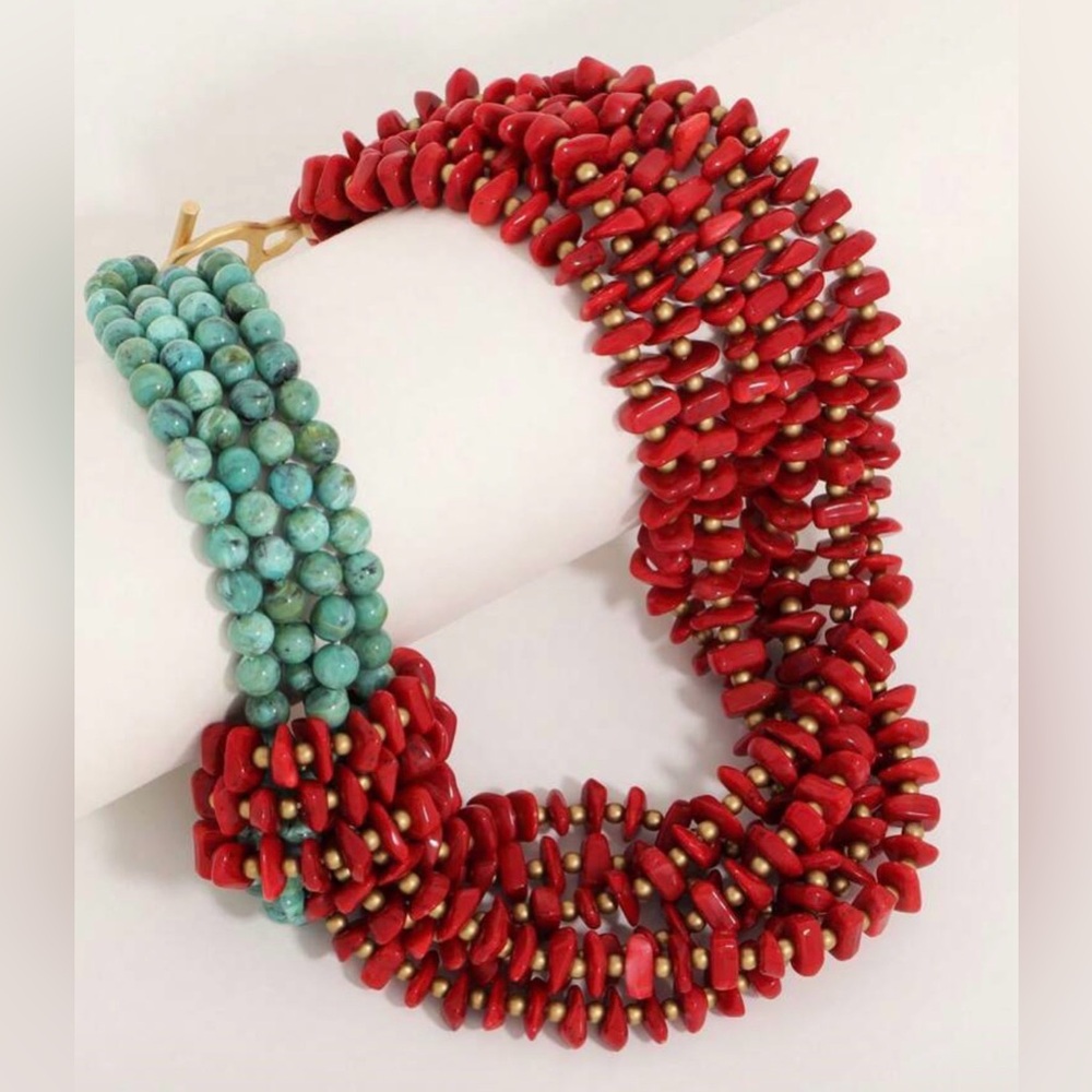Elegant Red and Turquoise Beaded Necklace